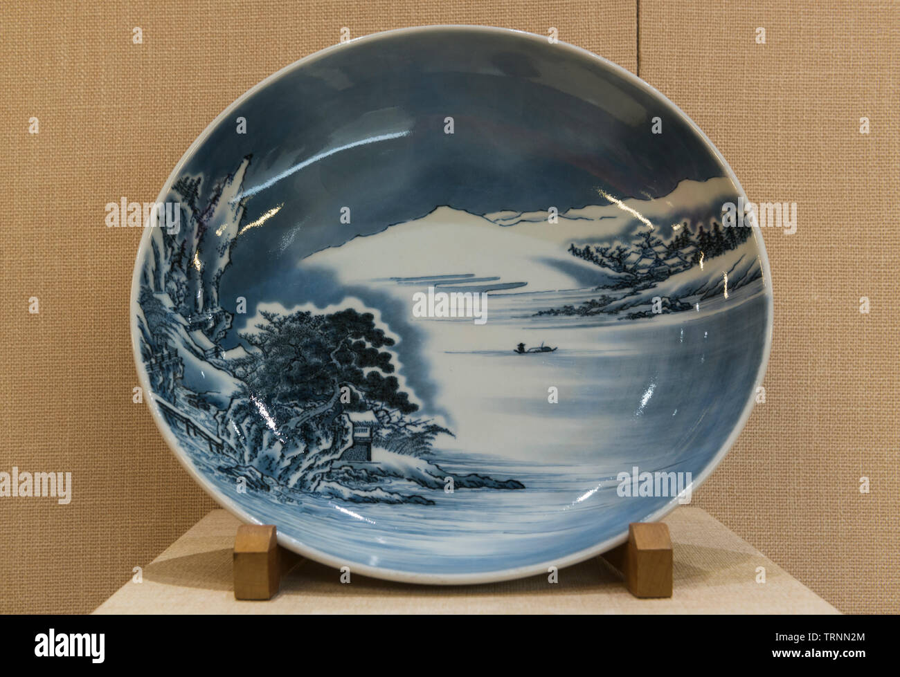 Piatto, Nabeshima Ware con il design di Snowscape in Underglaze blu. Il XVIII secolo. Museo Nazionale di Tokyo Foto Stock