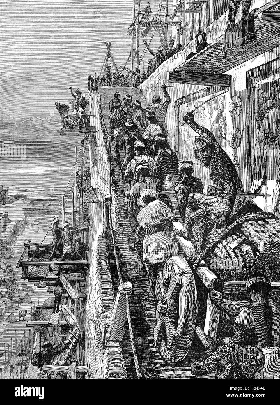 La costruzione della torre di Babele. Secondo il racconto di una umanità unita nelle generazioni dopo la grande alluvione, presumibilmente intorno 700 BC, parlando un linguaggio unico e la migrazione verso ovest, giunsero nel paese di Sennaar (o Mesopotamia) dove essi decidono di costruire una città e una torre di altezza sufficiente a raggiungere il cielo. Dio, rispettando la loro città e torre, confonde loro parlato in modo tale che non è più in grado di capire gli uni gli altri, e spargerli in tutto il mondo. Foto Stock