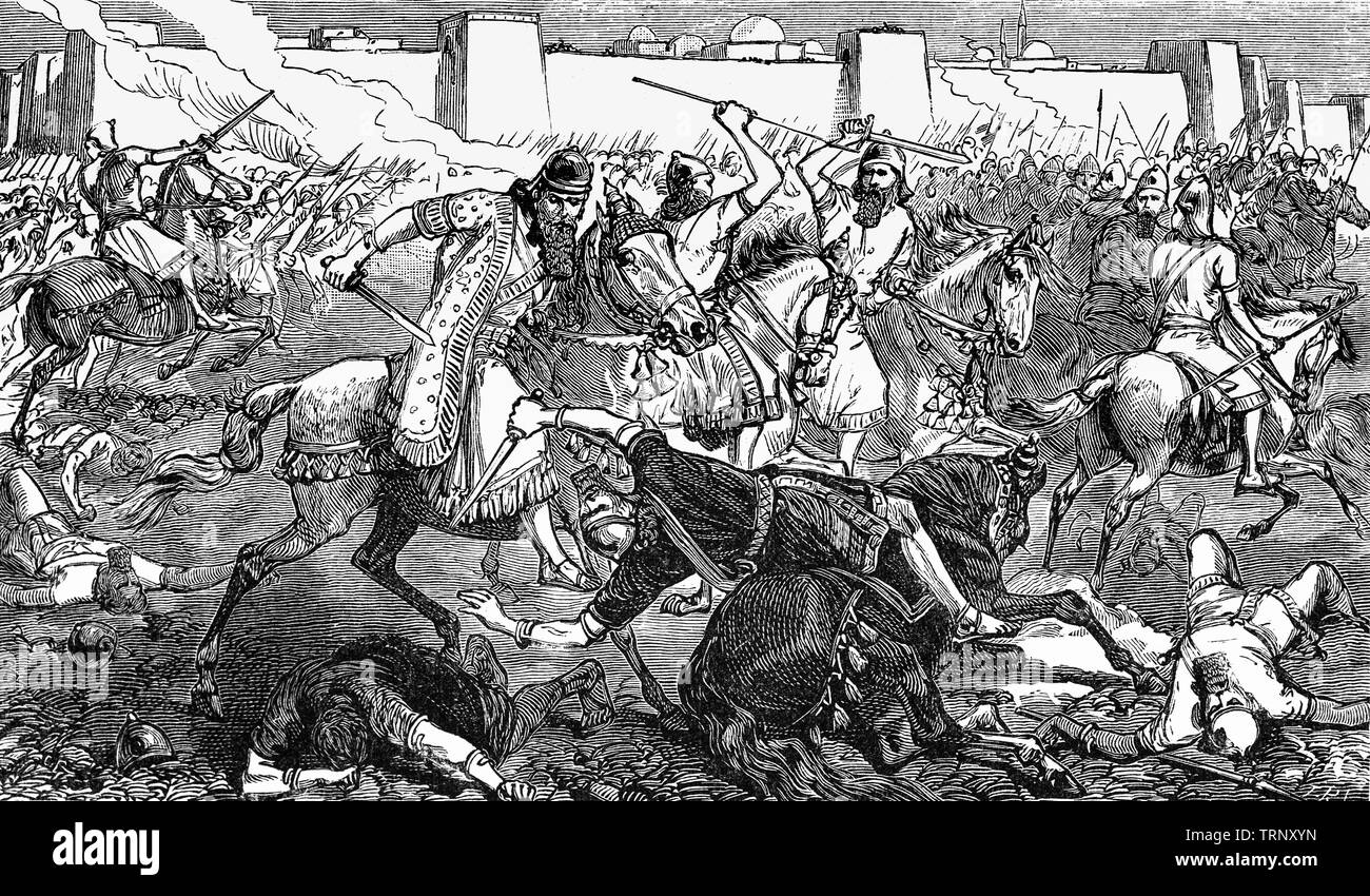 La battaglia di Karkemish fu combattuta circa 605 BC tra gli eserciti di Egitto alleato con i resti dell'esercito dell'ex Impero Assiro contro gli eserciti di Babylonia, alleati con il Medes, Persiani, e sciti. Gli egiziani hanno incontrato il pieno potrebbe babilonese e la mediana dell'esercito guidato da Nabucodònosor II a Karkemish e dove il combinato egiziano assiro e le forze sono state distrutte. Assiria ha cessato di esistere come un potere indipendente, e l'Egitto si ritirarono e non era più una forza significativa nel Vicino Oriente antico. Babylonia è andato a raggiungere il suo picco economico dopo 605 BC. Foto Stock