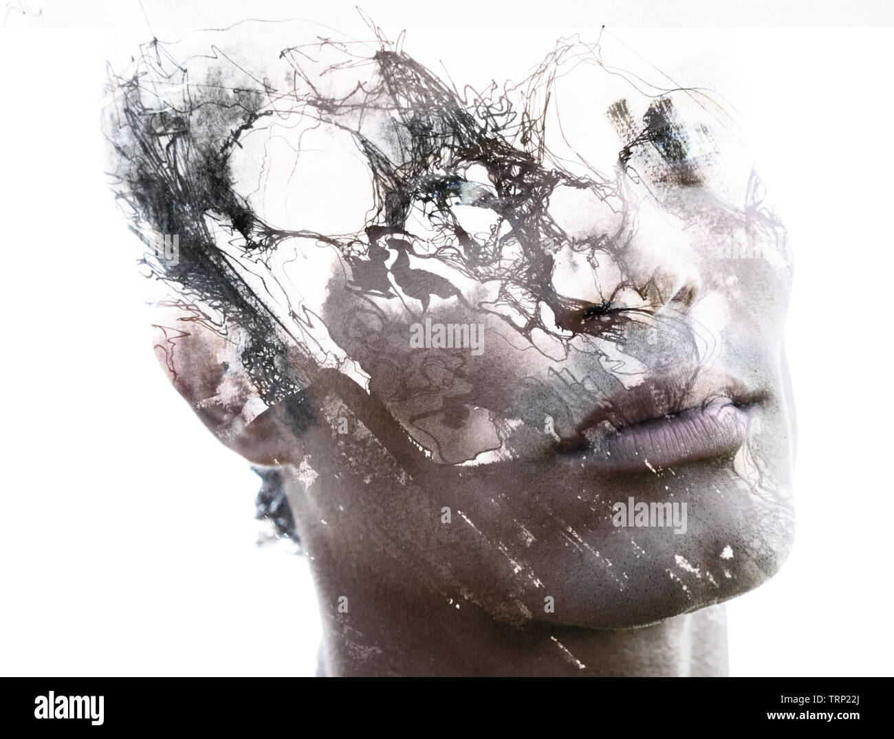Fotografia di Ritratto si fonde con lavori artistici originali Foto Stock