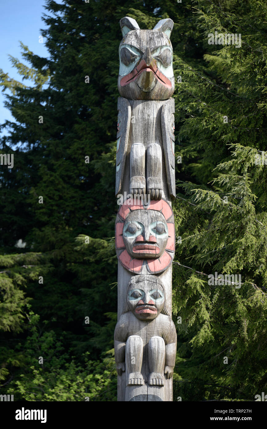 Capo Johnson, Totem Pole, Ketchikan, Alaska, a sud-est di Alaska, STATI UNITI D'AMERICA Foto Stock