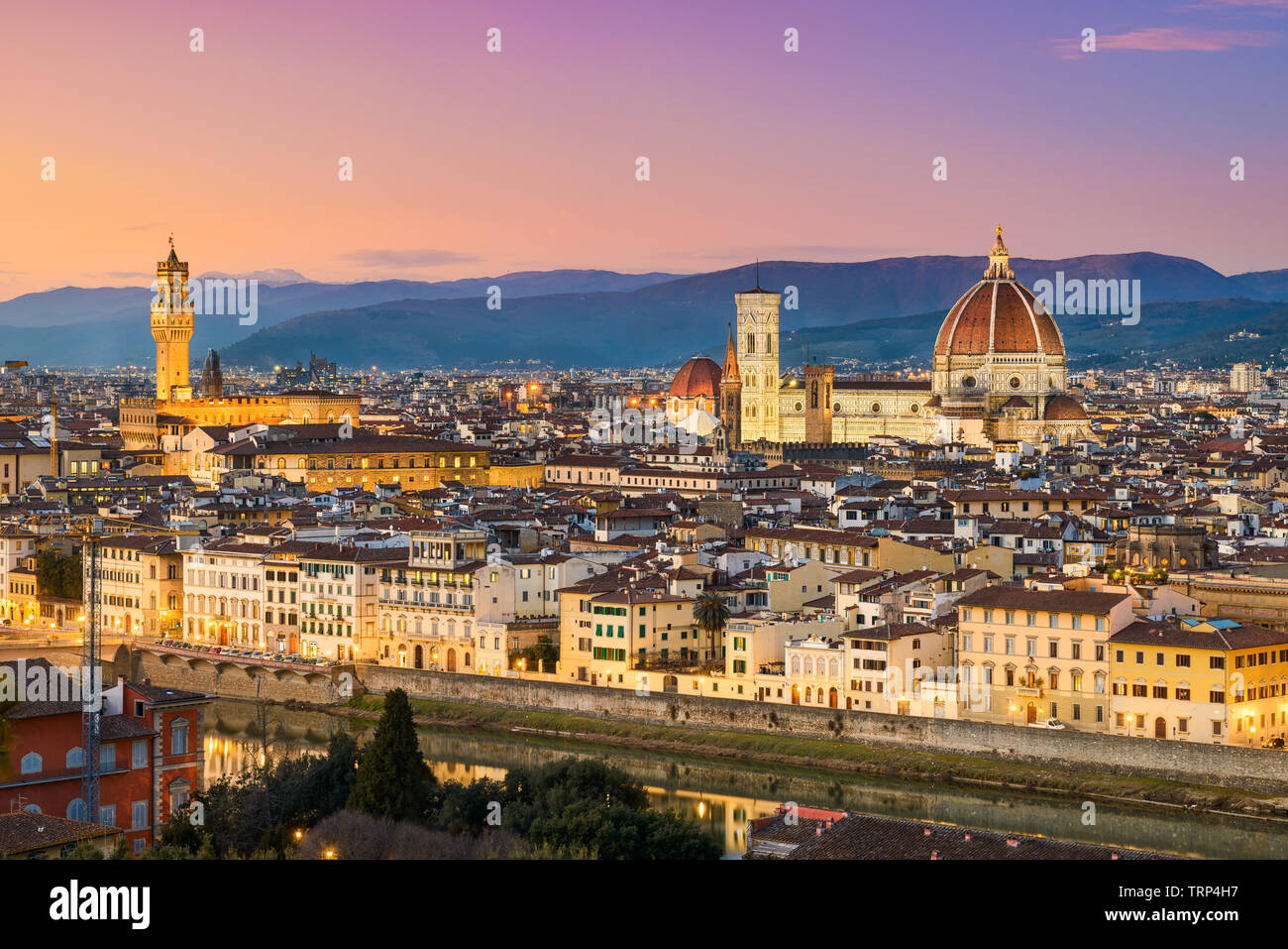 Notte skyline di Firenze, Italia Foto Stock