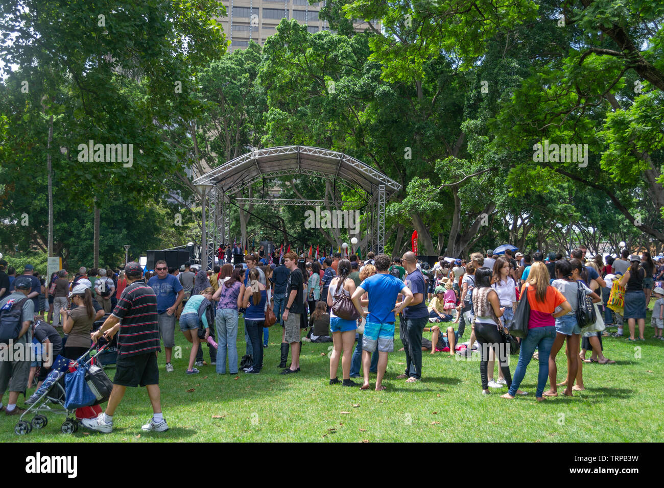 Sydney CBD area e hide park persone celebrano la giornata australiana Foto Stock