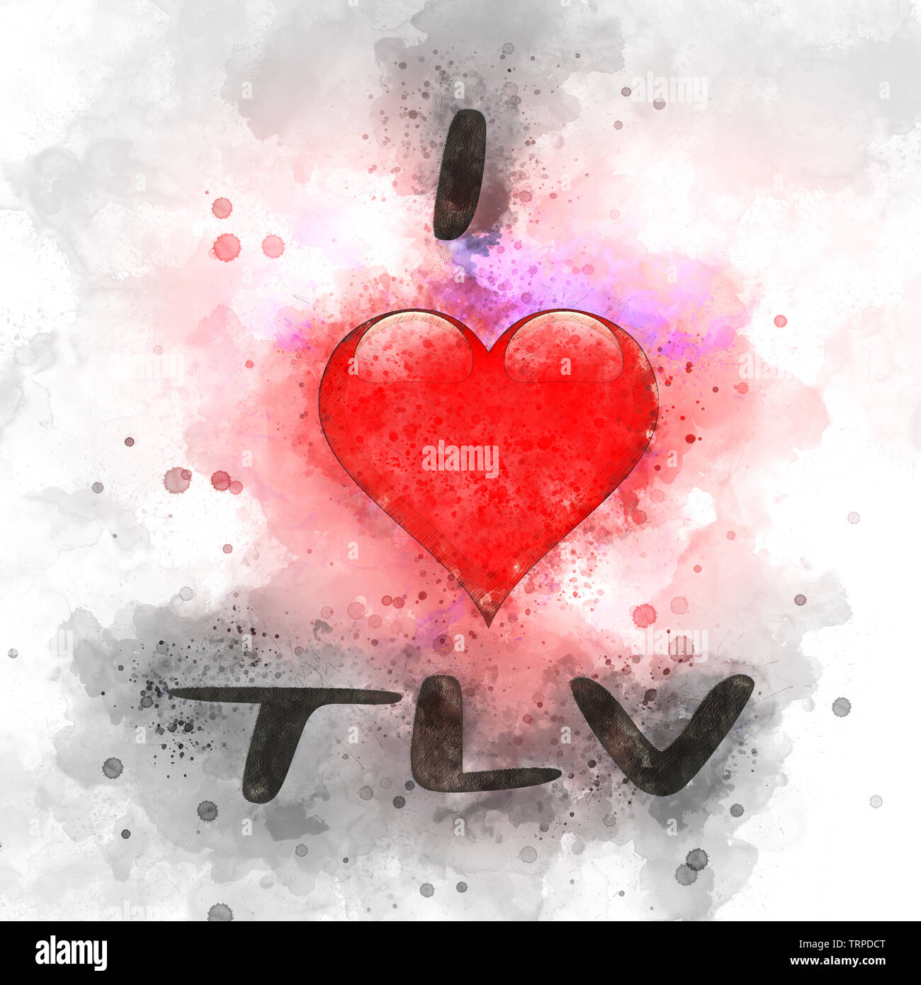Migliorate digitalmente immagine di io amo TLV (Tel Aviv, Israele) con una a forma di cuore e la grafica di sfondo colorato Foto Stock