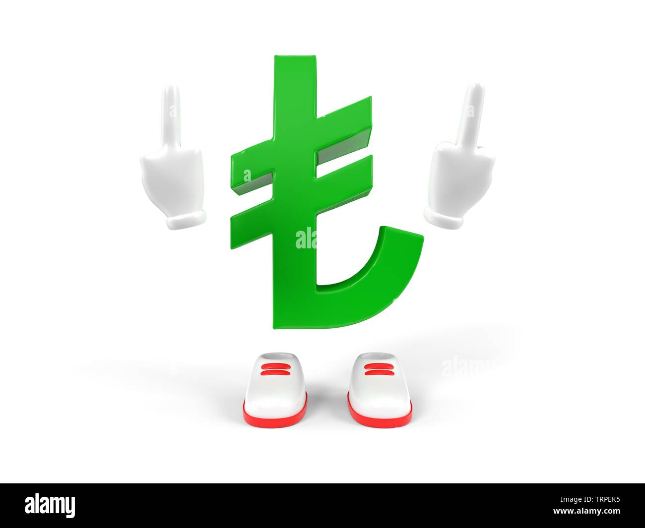 Lira carattere valuta che mostra il dito medio su sfondo bianco. Adatto per le finanze, economia e temi di business. 3d illustrazione Foto Stock