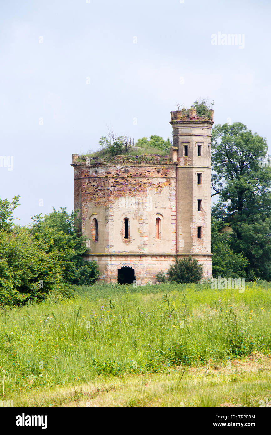 Ecka, Serbia - Giugno 2, 2019: piccolo rovina il castello abbandonato ricoperta di vegetazione Foto Stock