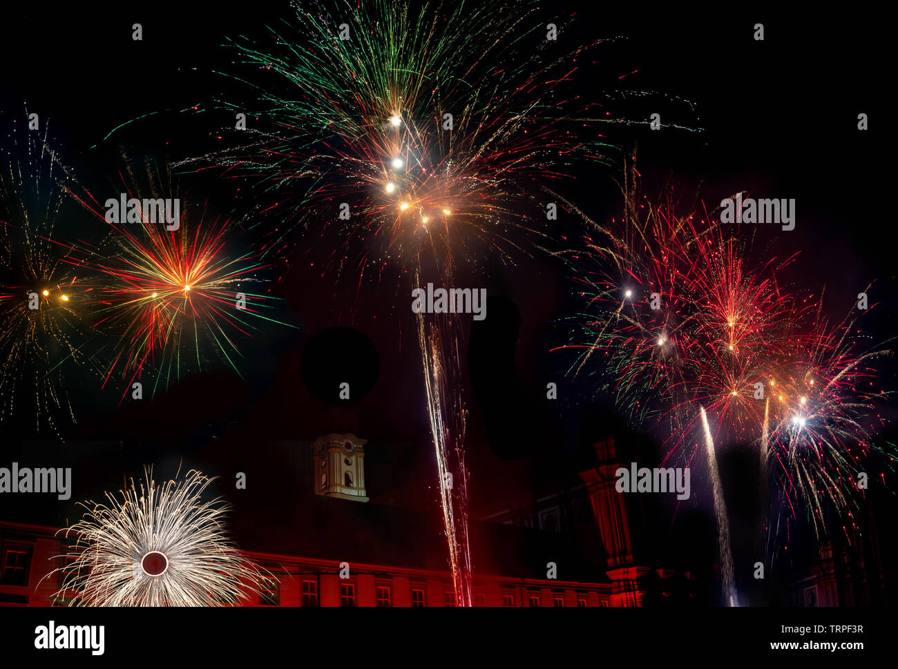 Fuochi d'artificio di luce colorata celebrazione, felice anno nuovo Foto Stock