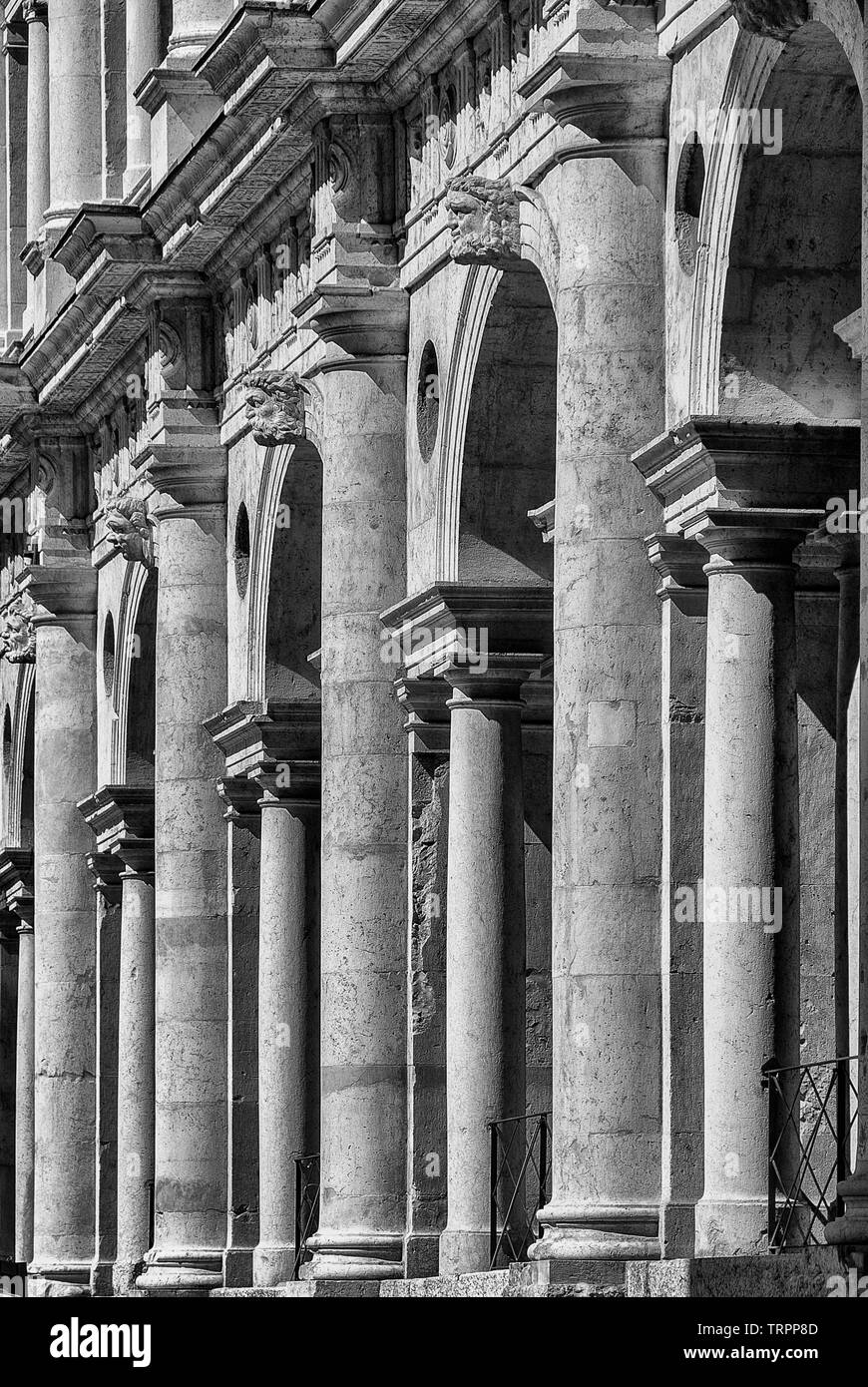 Splendida Basilica Palladiana archi in marmo (XVI-XVII secolo) a Vicenza, progettato dal famoso architetto rinascimentale Andrea Palladio (nero e Wh Foto Stock