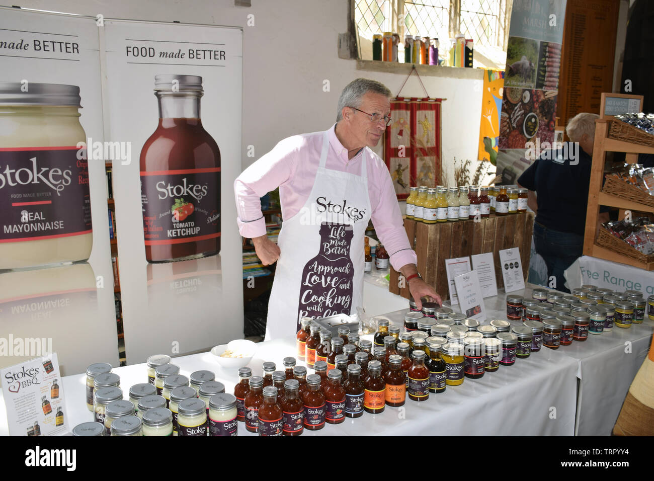 Beccles Food & Drink Festival, maggio 2019, Suffolk REGNO UNITO. Pressione di stallo di Stokes Foto Stock