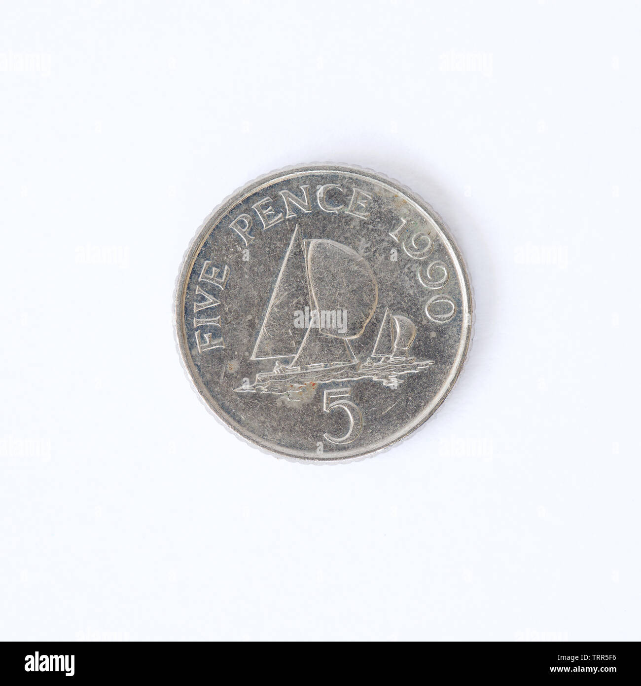 Guernsey 5 pence - Elisabetta II Coin - 1990 Foto Stock