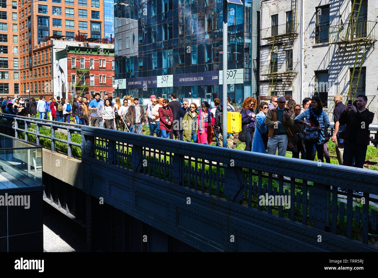 Nella foto è la linea alta a 1,45-miglio-elevata lunga parco lineare, greenway e rail trail creato su un ex New York Central Railroad, STATI UNITI D'AMERICA. Foto Stock