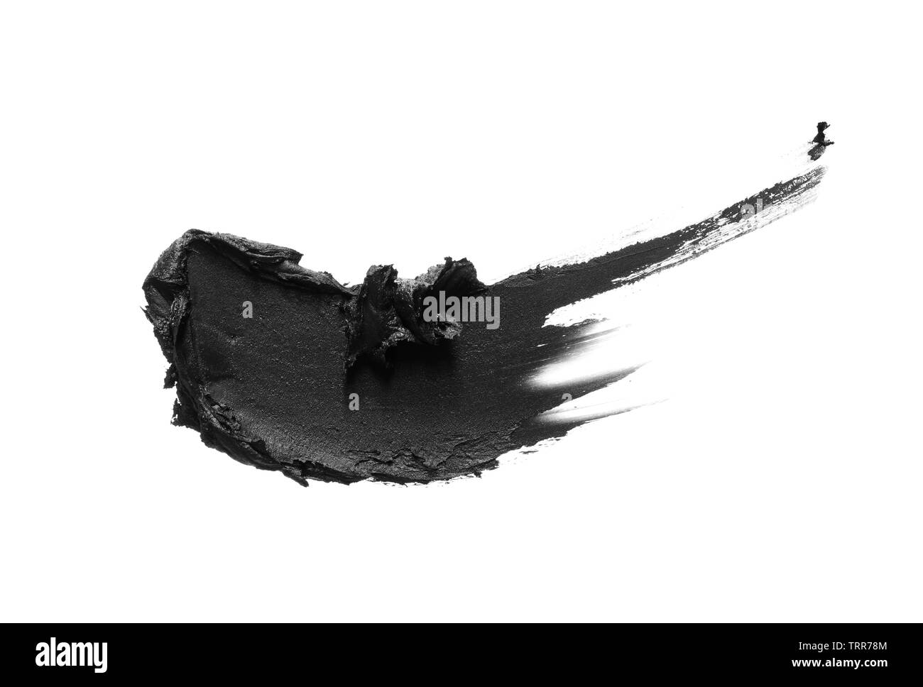 La texture di nero schiacciato eyeliner o vernice a base acrilica nera isolati su sfondo bianco Foto Stock