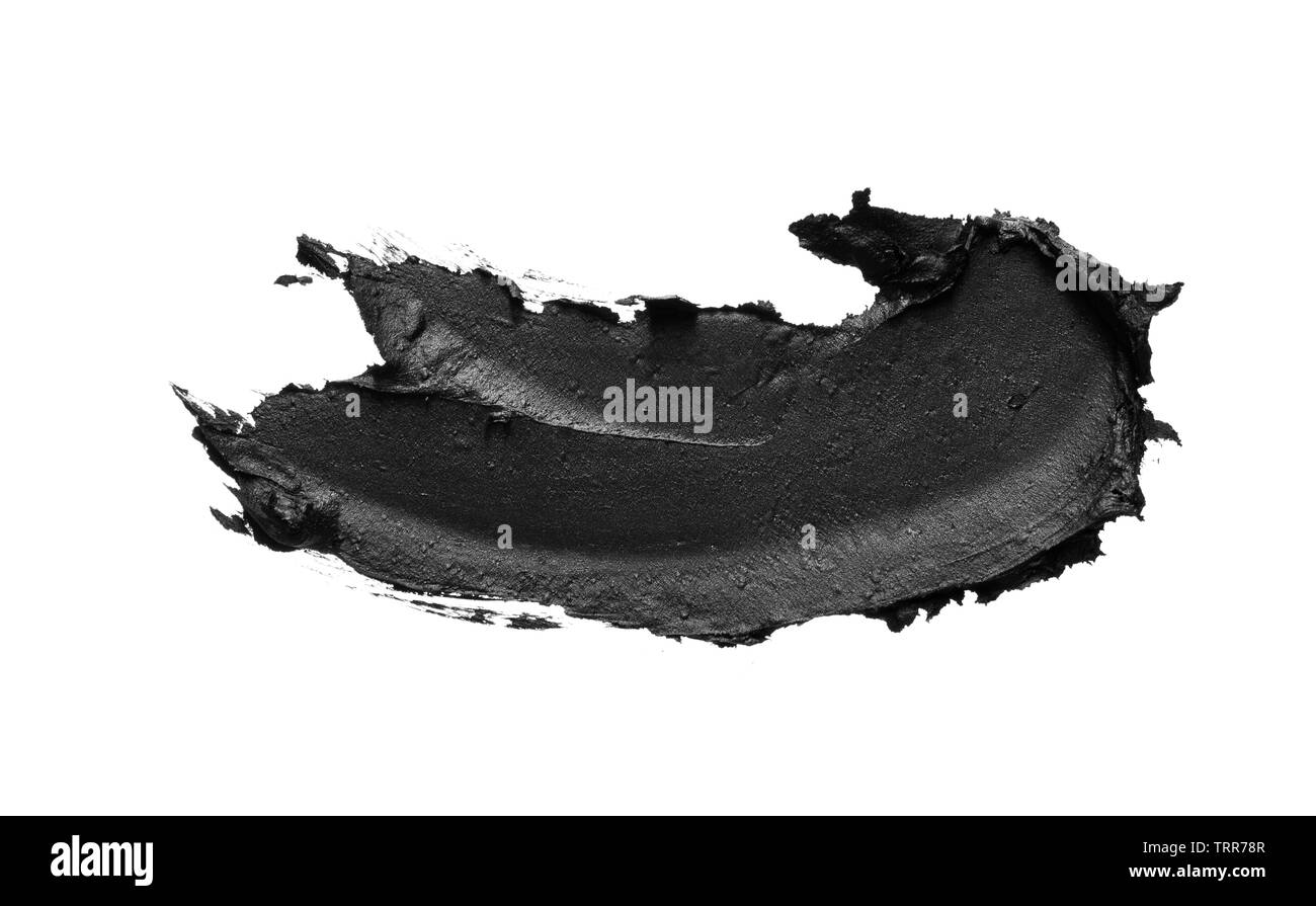 La texture di nero schiacciato eyeliner o vernice a base acrilica nera isolati su sfondo bianco Foto Stock
