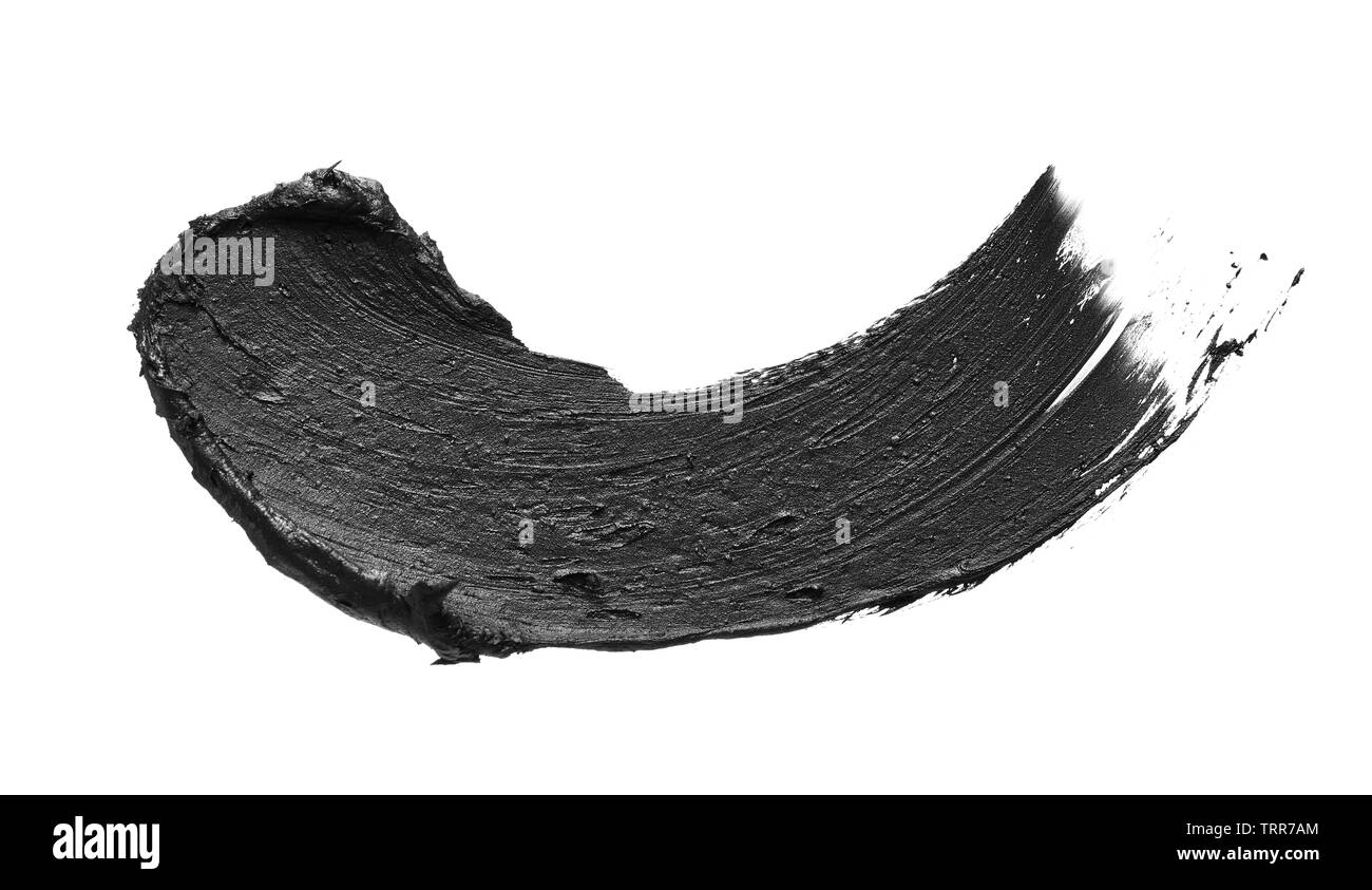 La texture di nero schiacciato eyeliner o vernice a base acrilica nera isolati su sfondo bianco Foto Stock