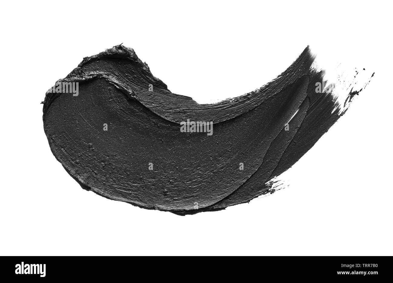 La texture di nero schiacciato eyeliner o vernice a base acrilica nera isolati su sfondo bianco Foto Stock