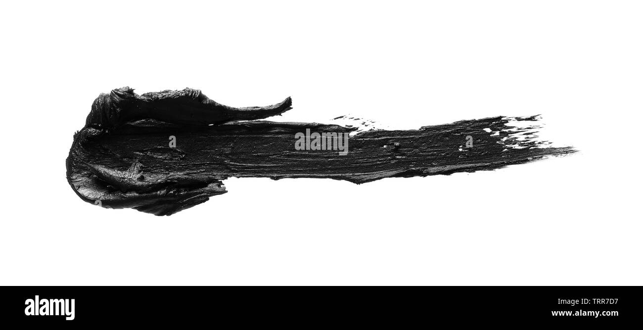 La texture di nero schiacciato eyeliner o vernice a base acrilica nera isolati su sfondo bianco Foto Stock