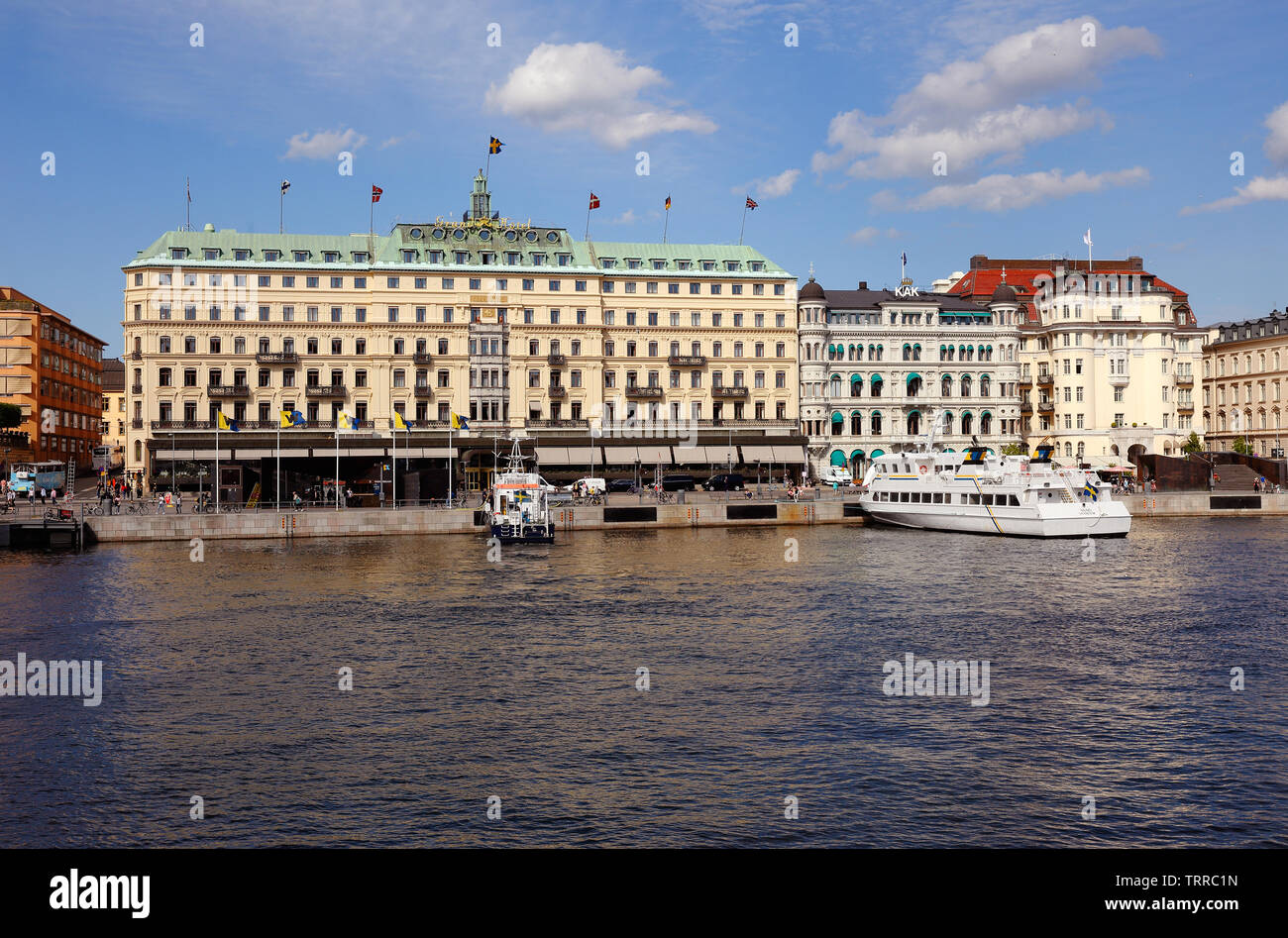 Stoccolma, Svezia - 10 Giugno 2019: vista esterna del Grand hotel. Foto Stock
