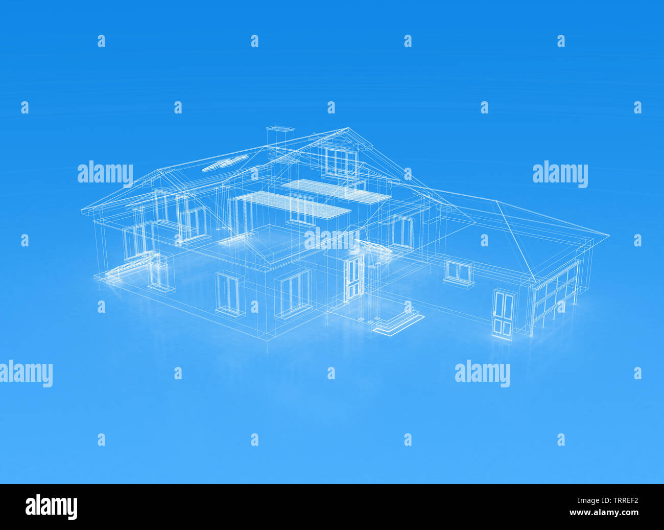 Architettura design blueprint di casa, 3D illustrazione Foto Stock