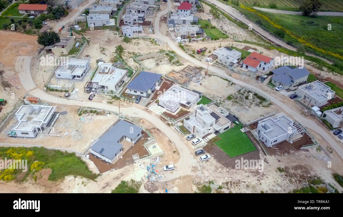 Nuovo Suburban case cantiere in fase avanzata di costruzione, vista aerea. Foto Stock