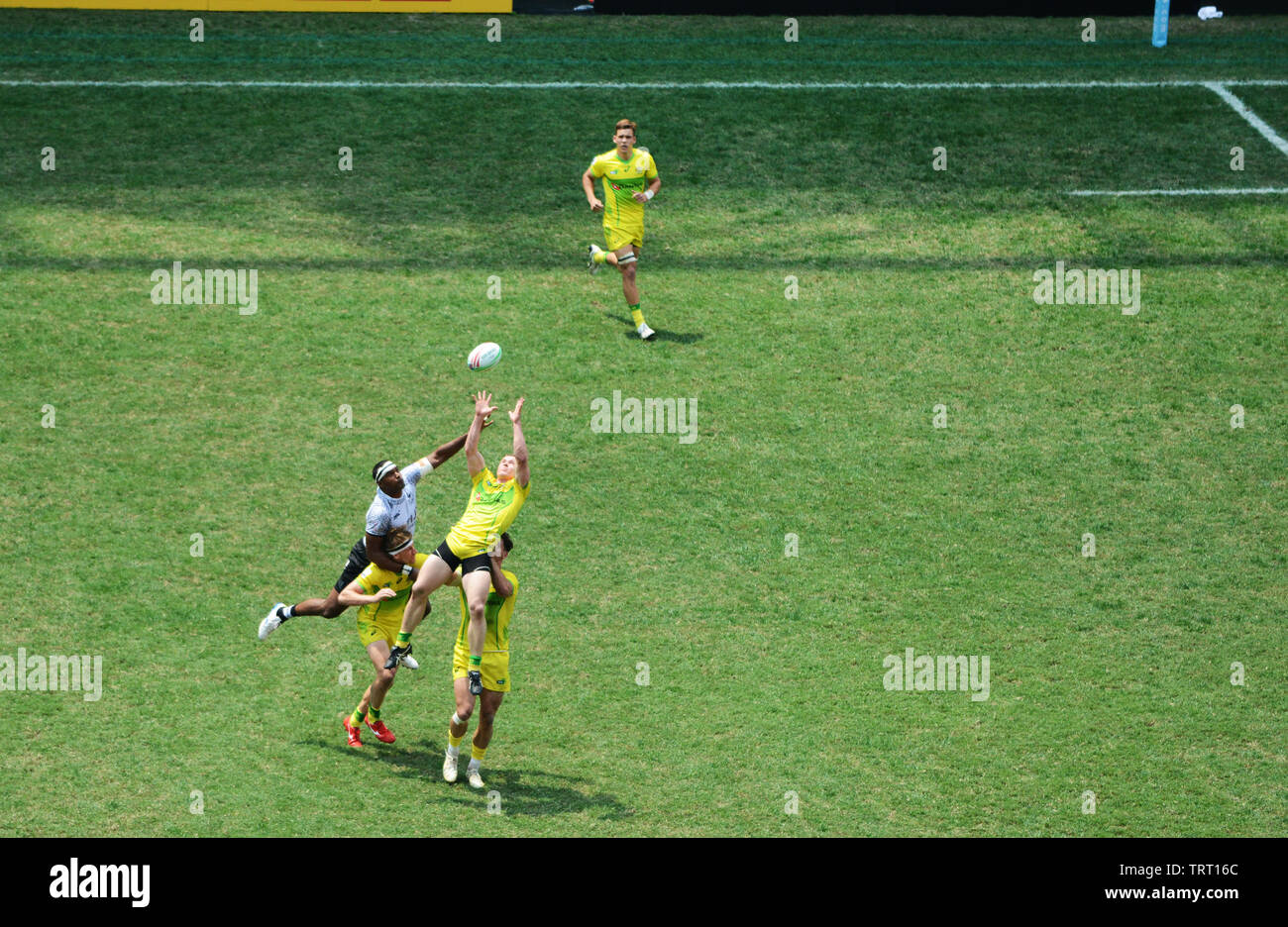 Una partita di rugby in HK Sevens serie. Foto Stock