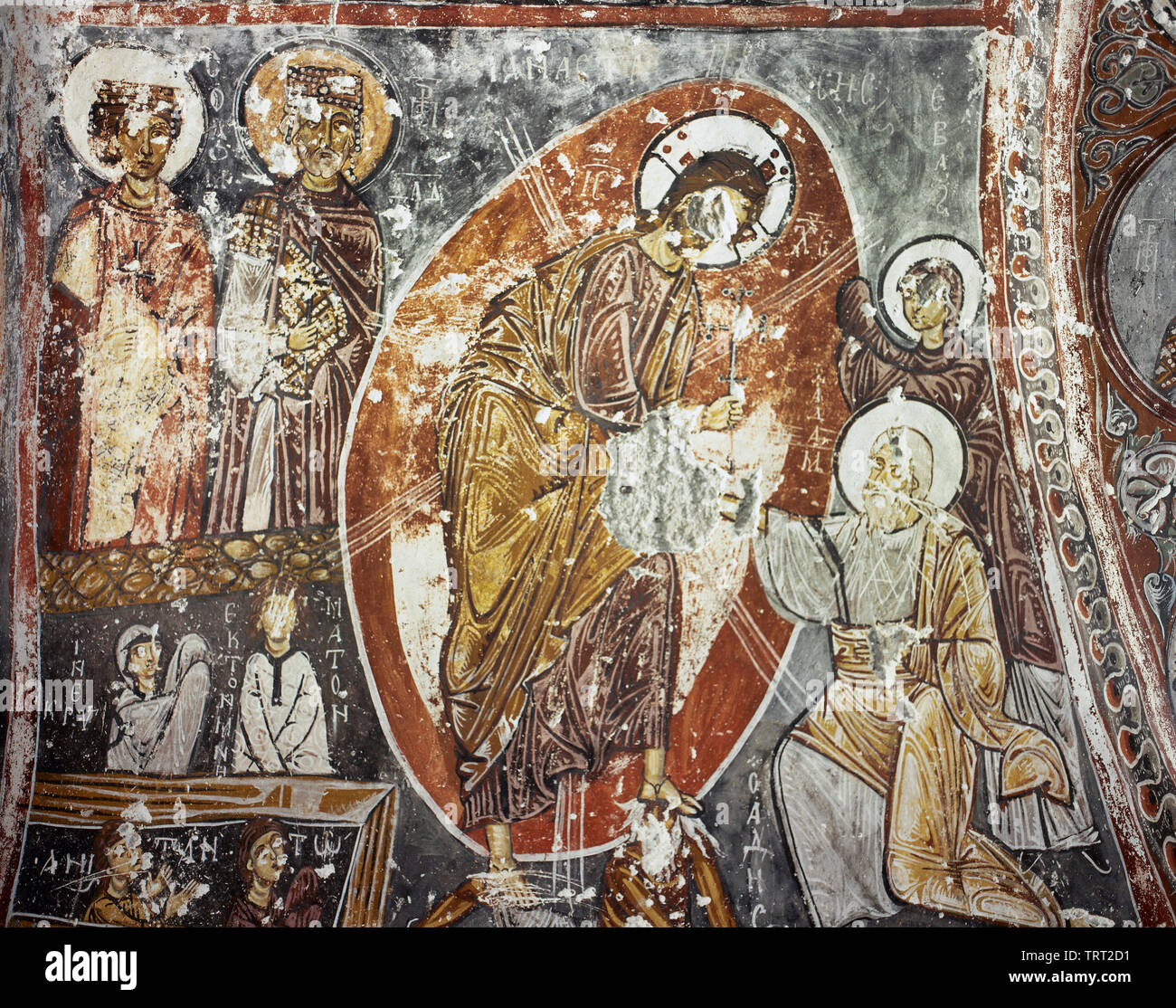 La Turchia. Chiesa di Santa Barbara. Costruito nel XI secolo. Essa è stata dedicata al martire cristiano. Dipinto raffigurante una scena della vita di Gesù. Soganli Valley. Cappadocia. Foto Stock