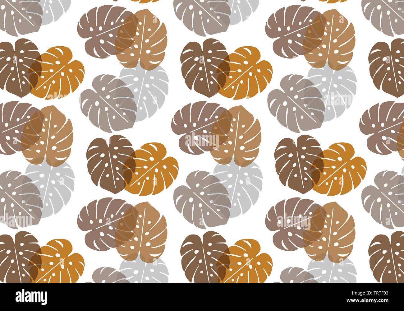 Monstera foglia tropicale vector pattern in marrone, arancione, grigio tavolozza dei colori Illustrazione Vettoriale