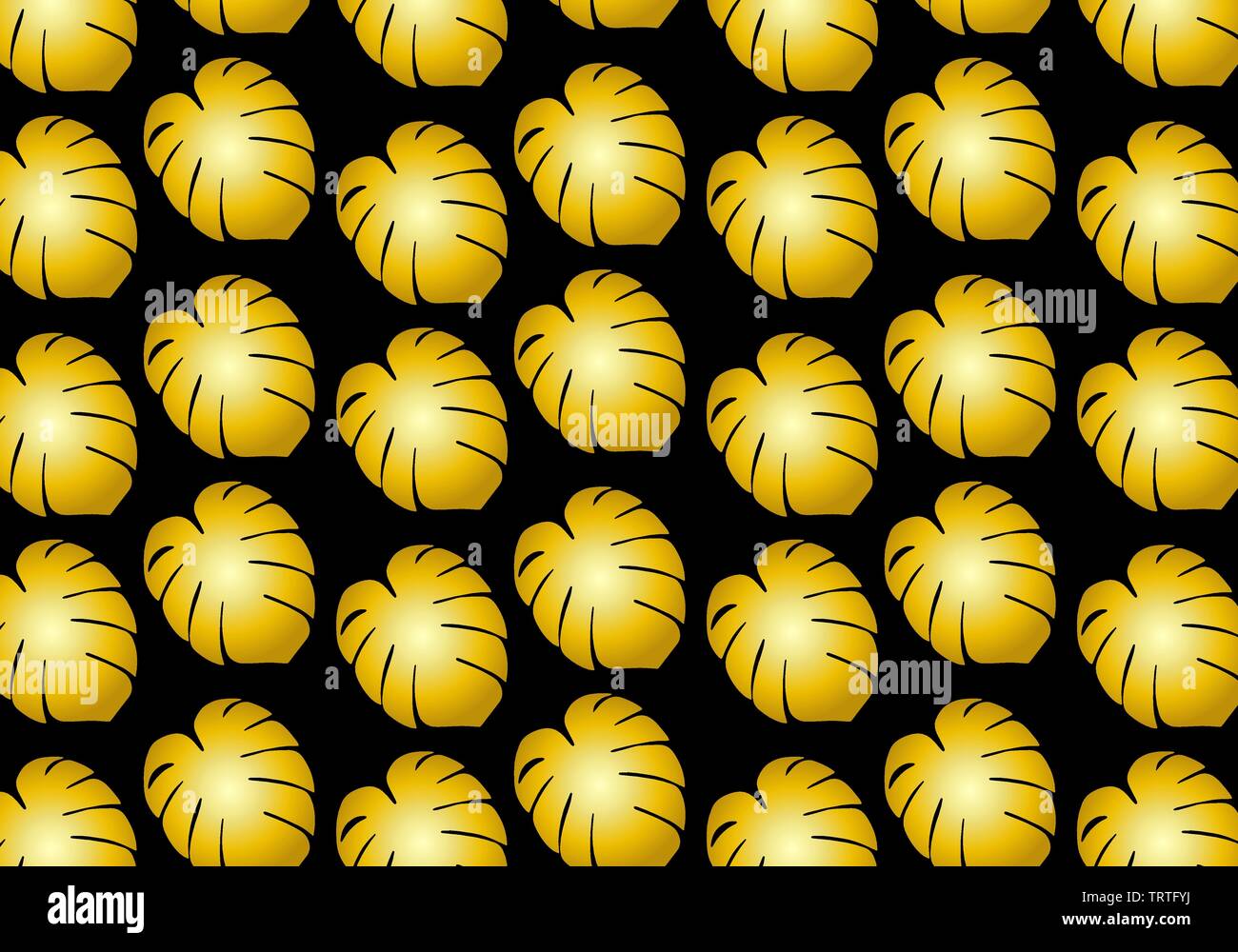 Monstera foglia tropicale vector pattern in oro e nero tavolozza dei colori Illustrazione Vettoriale