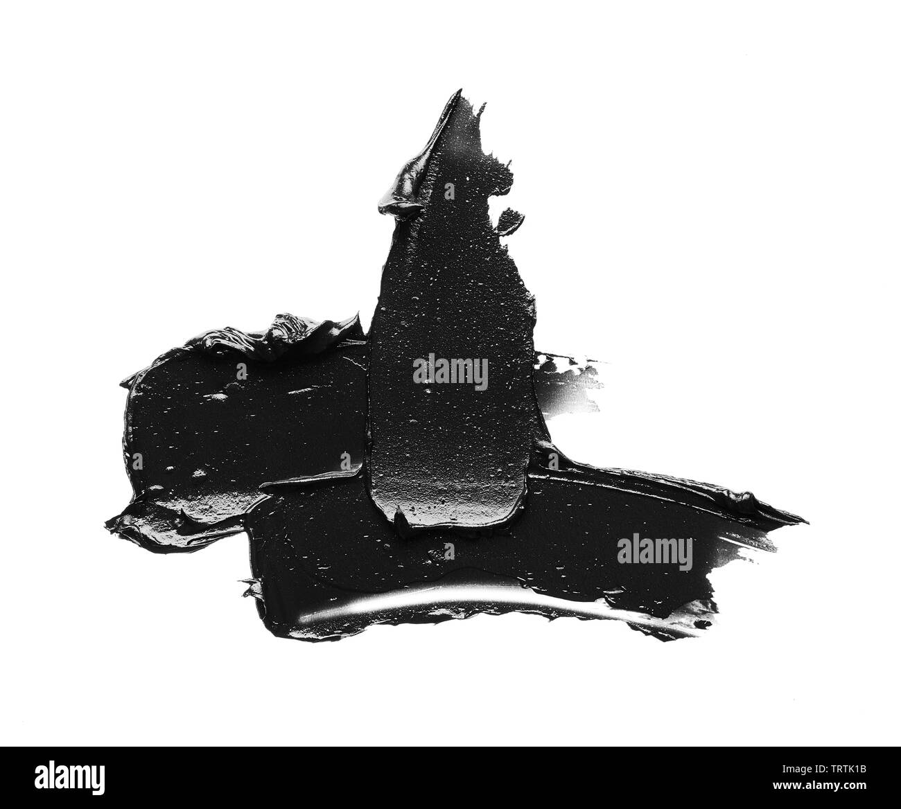 La texture di nero schiacciato eyeliner o vernice a base acrilica nera isolati su sfondo bianco Foto Stock