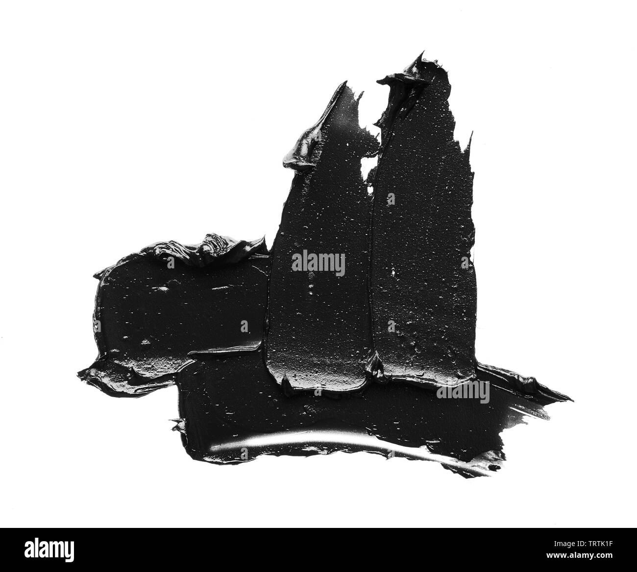 La texture di nero schiacciato eyeliner o vernice a base acrilica nera isolati su sfondo bianco Foto Stock