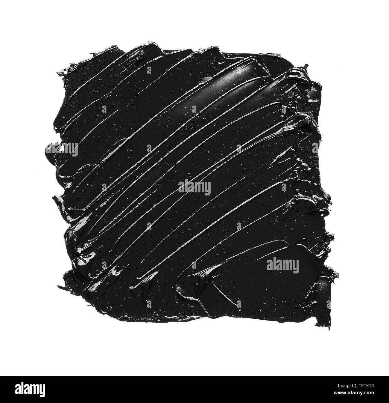 La texture di nero schiacciato eyeliner o vernice a base acrilica nera isolati su sfondo bianco Foto Stock