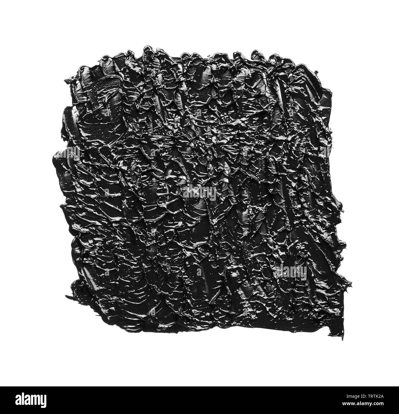 La texture di nero schiacciato eyeliner o vernice a base acrilica nera isolati su sfondo bianco Foto Stock