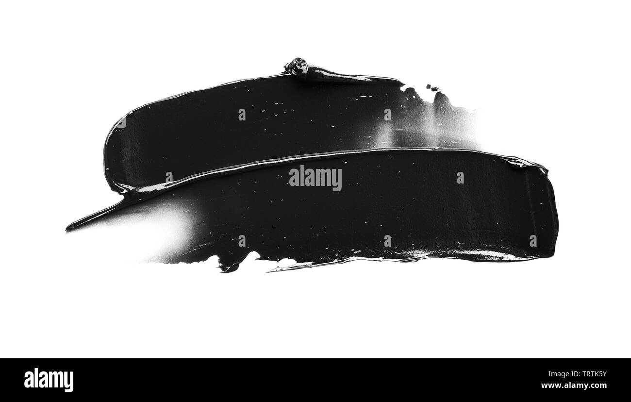 La texture di nero schiacciato eyeliner o vernice a base acrilica nera isolati su sfondo bianco Foto Stock