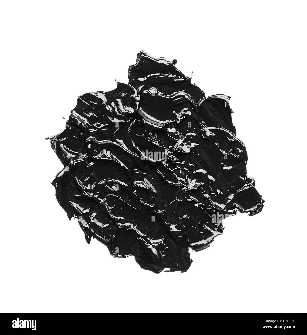 La texture di nero schiacciato eyeliner o vernice a base acrilica nera isolati su sfondo bianco Foto Stock