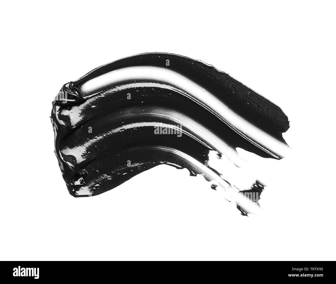 La texture di nero schiacciato eyeliner o vernice a base acrilica nera isolati su sfondo bianco Foto Stock