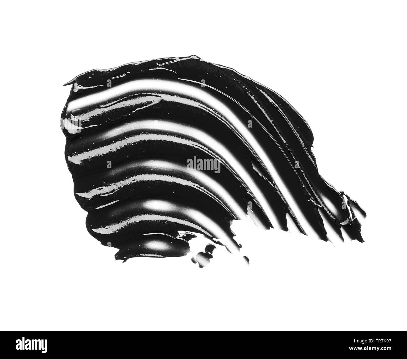 La texture di nero schiacciato eyeliner o vernice a base acrilica nera isolati su sfondo bianco Foto Stock