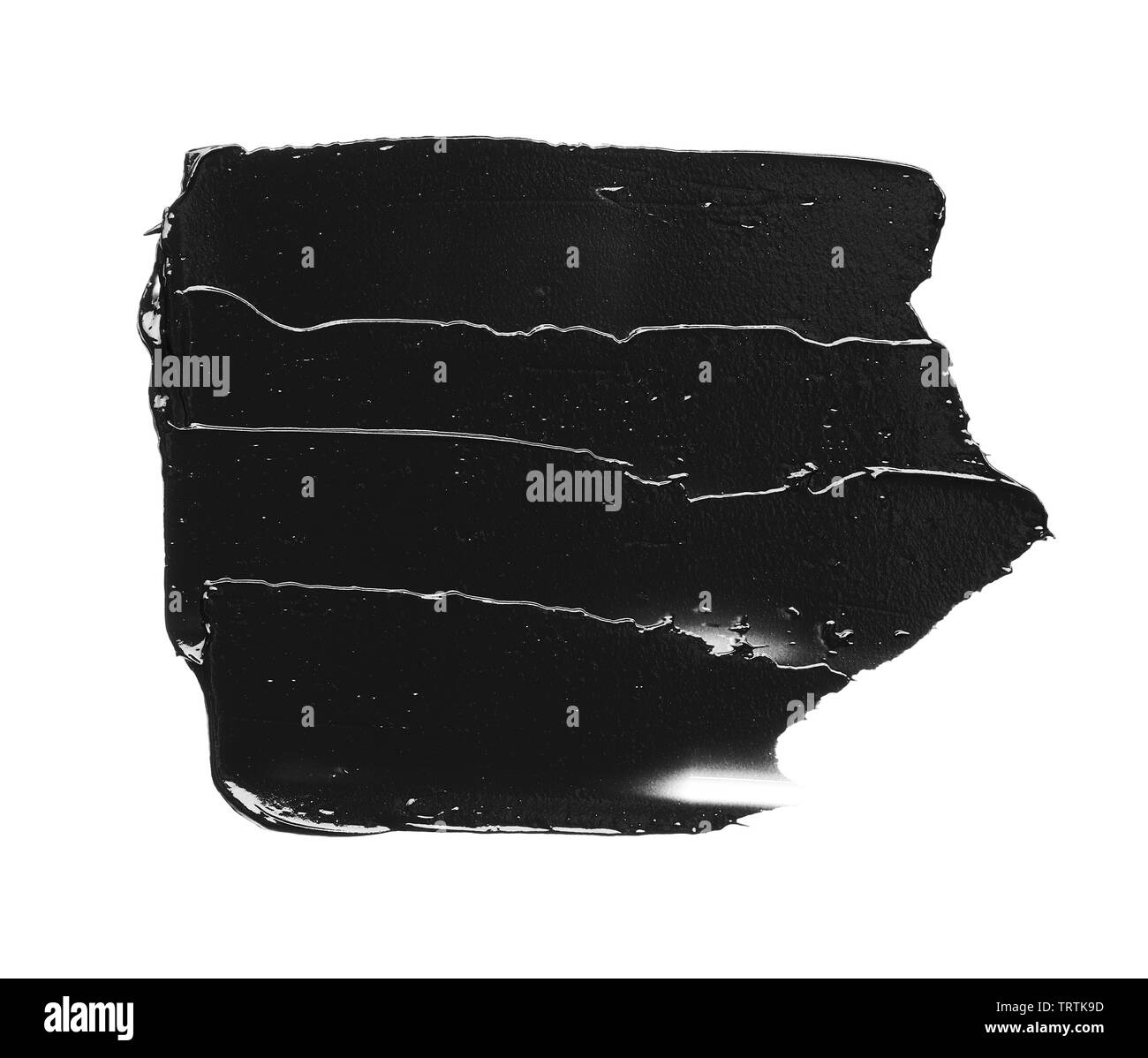 La texture di nero schiacciato eyeliner o vernice a base acrilica nera isolati su sfondo bianco Foto Stock