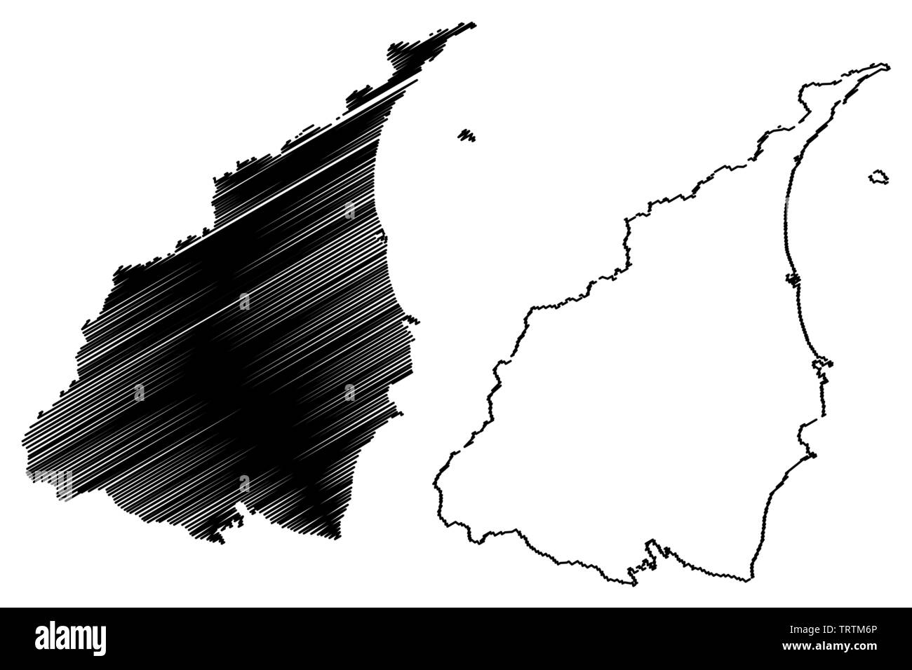 La Contea di Yilan (divisioni amministrative di Taiwan, Repubblica della Cina, ROC, contee) mappa illustrazione vettoriale, scribble schizzo HO-lan, Ilan mappa Illustrazione Vettoriale