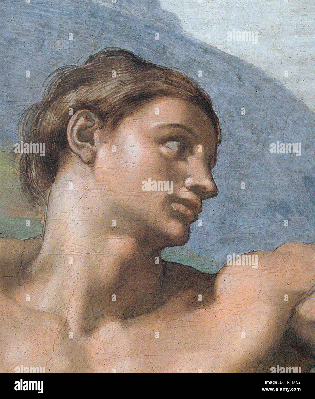 Michelangelo - Il soffitto della Cappella Sistina Genesi Creazione Adam Adam faccia 1508 Foto Stock