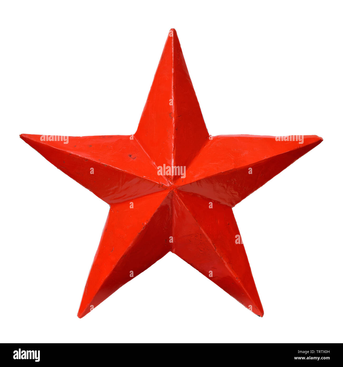 Oggetti isolati: rossa stella a cinque punte, su sfondo bianco Foto Stock