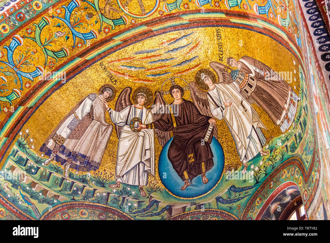 Mosaico di Cristo Re e di Saint Vitalis, Basilica di San Vitale, AD547, Mosaico Ravenna, Emilia Romagna, Italia Foto Stock