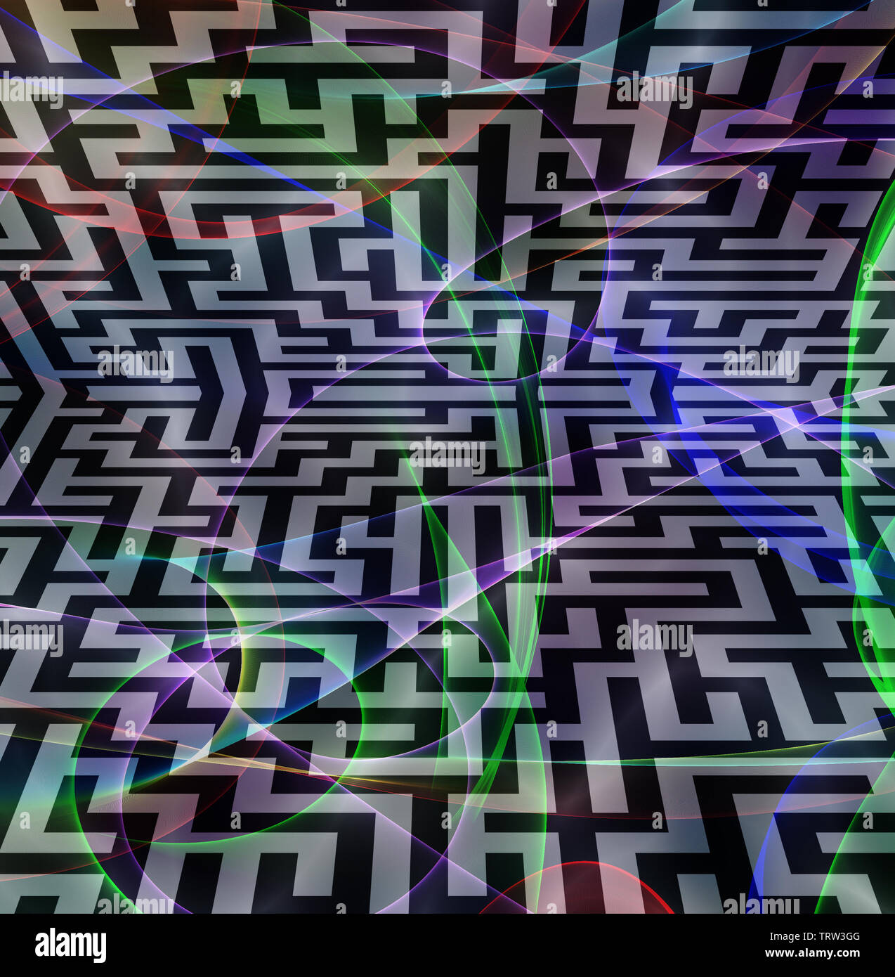 3D maze e raggi di luci. Il rendering 3D Foto Stock