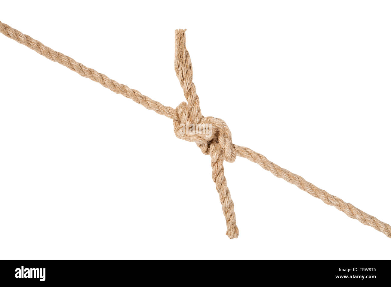 Hunter's bend knot unendo due cavi isolati su sfondo bianco Foto Stock