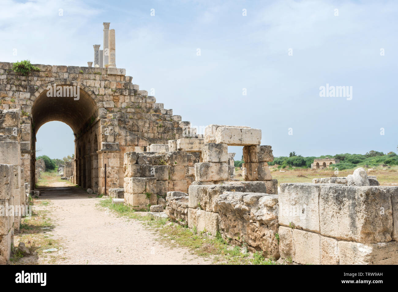 Ripristinato sedi dell'ippodromo, Al Bass sito archeologico, pneumatico, Libano Foto Stock