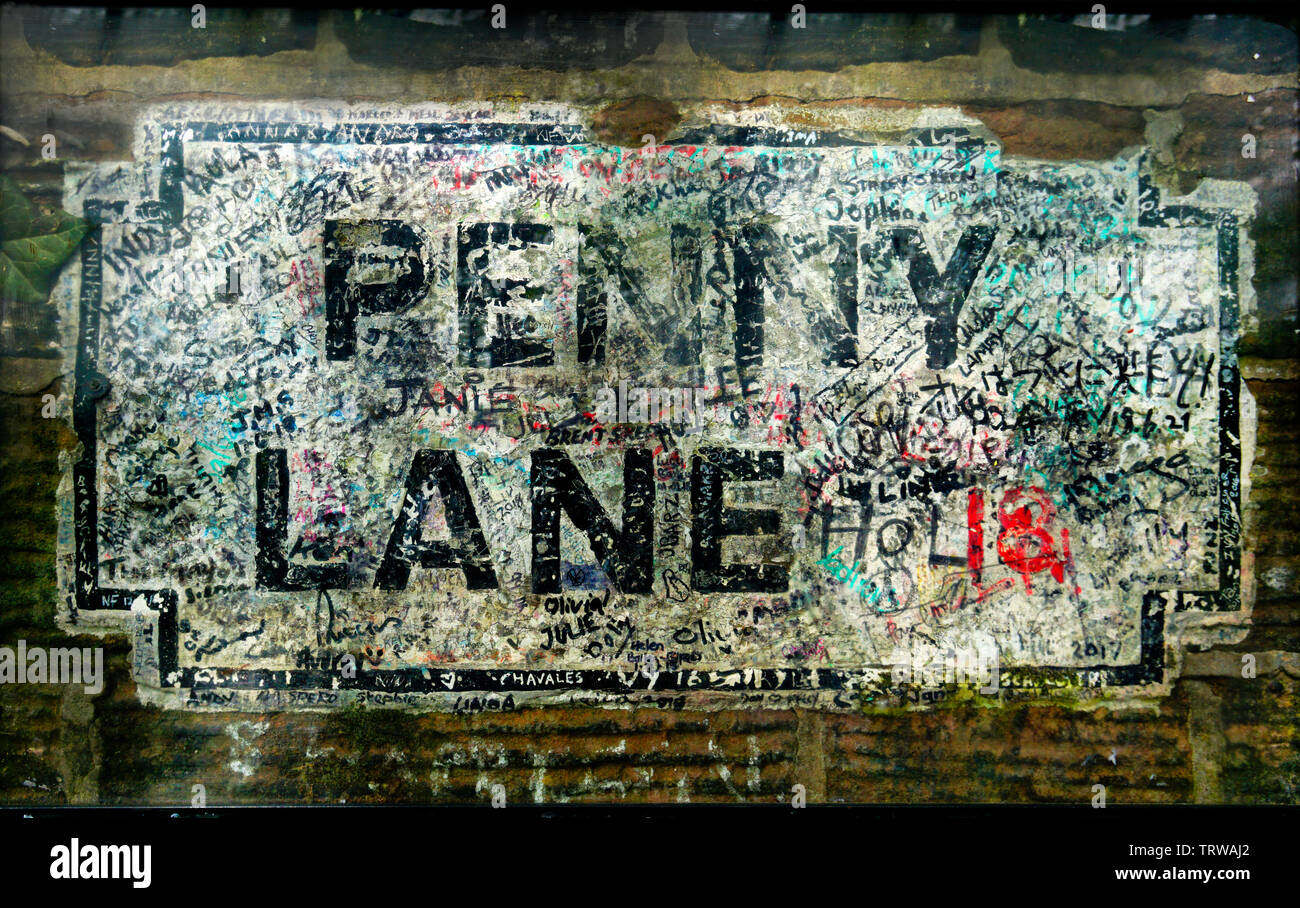 Penny Lane road sign, Liverpool Foto Stock