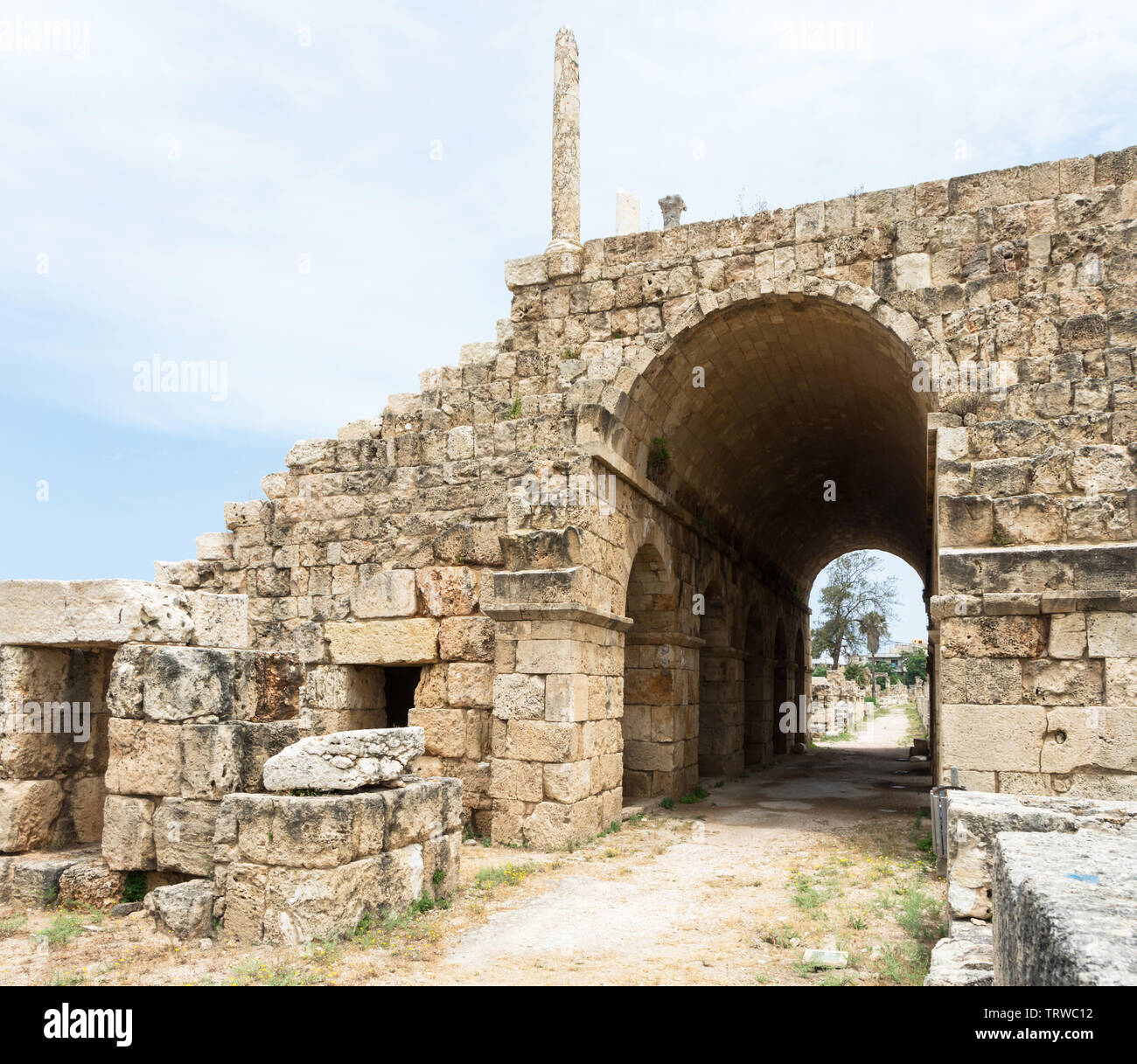 Ripristinato sedi dell'ippodromo, Al Bass sito archeologico, pneumatico, Libano Foto Stock