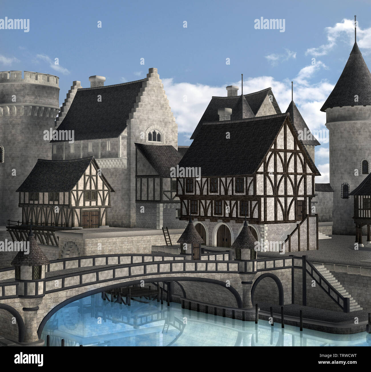 Fantasy città medievale in Germania in una giornata di sole Foto Stock