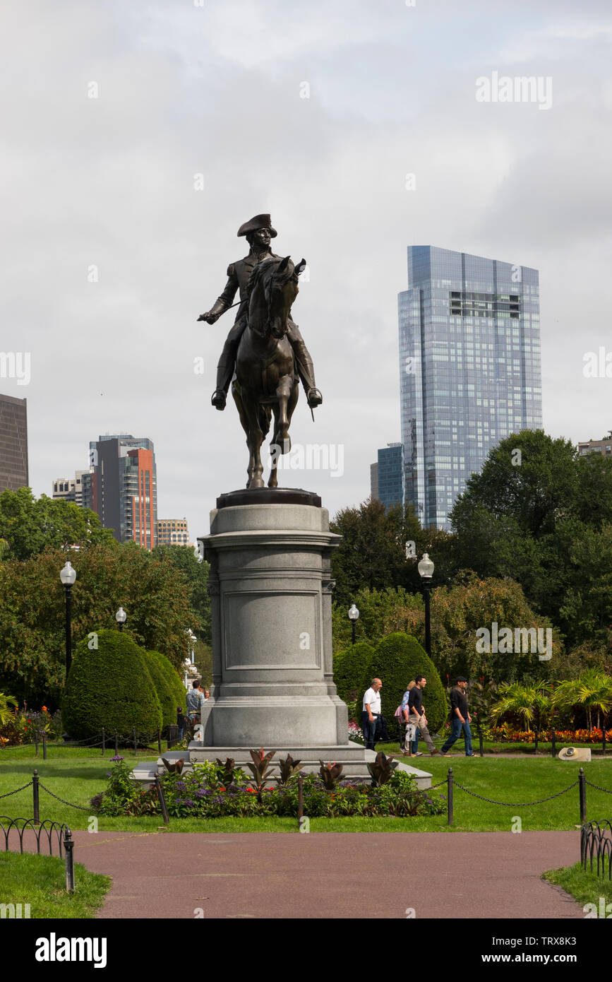 George Washington in sella ad un cavallo statua Boston Public Garden MA Foto Stock