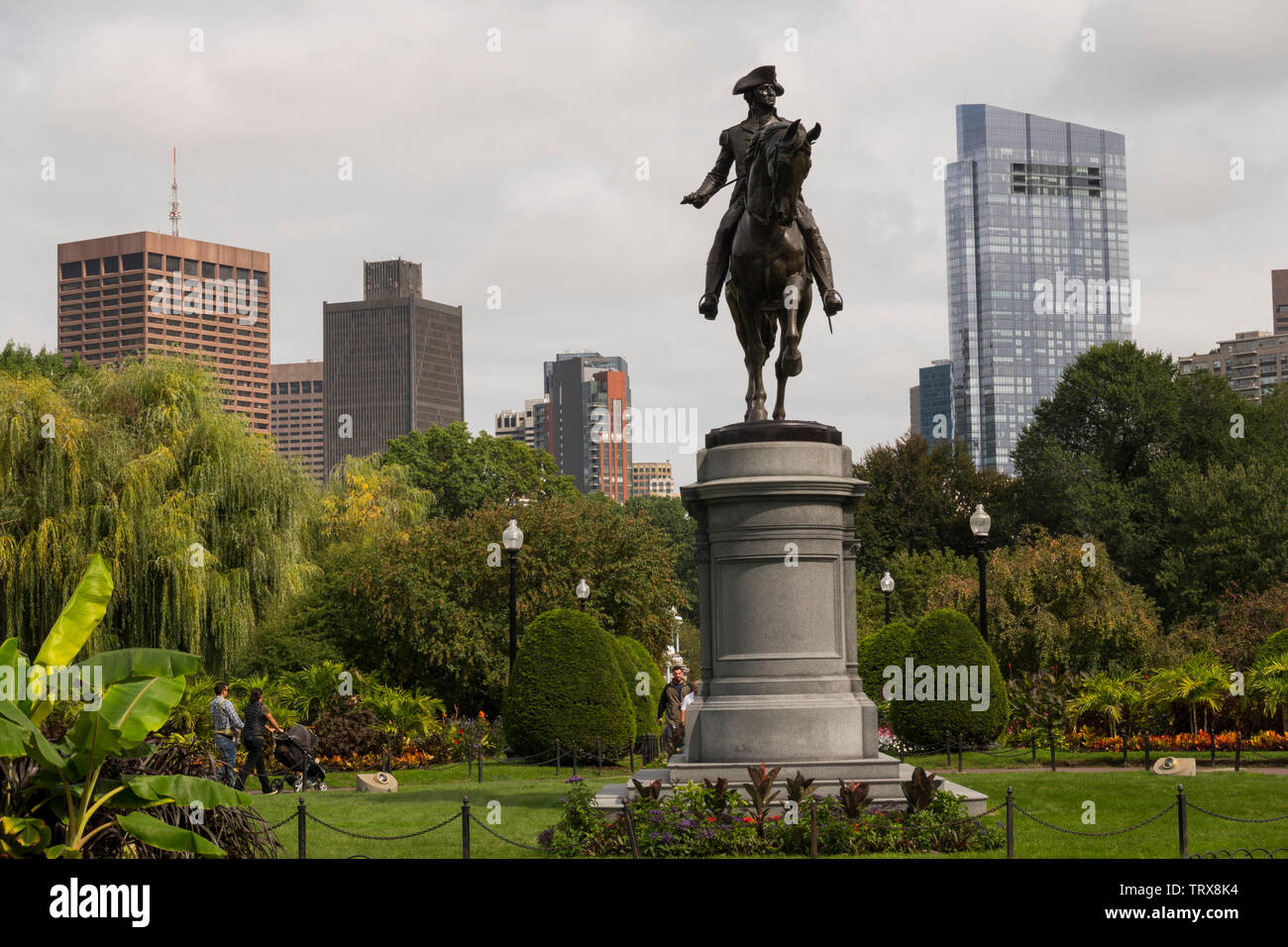 George Washington in sella ad un cavallo statua Boston Public Garden MA Foto Stock