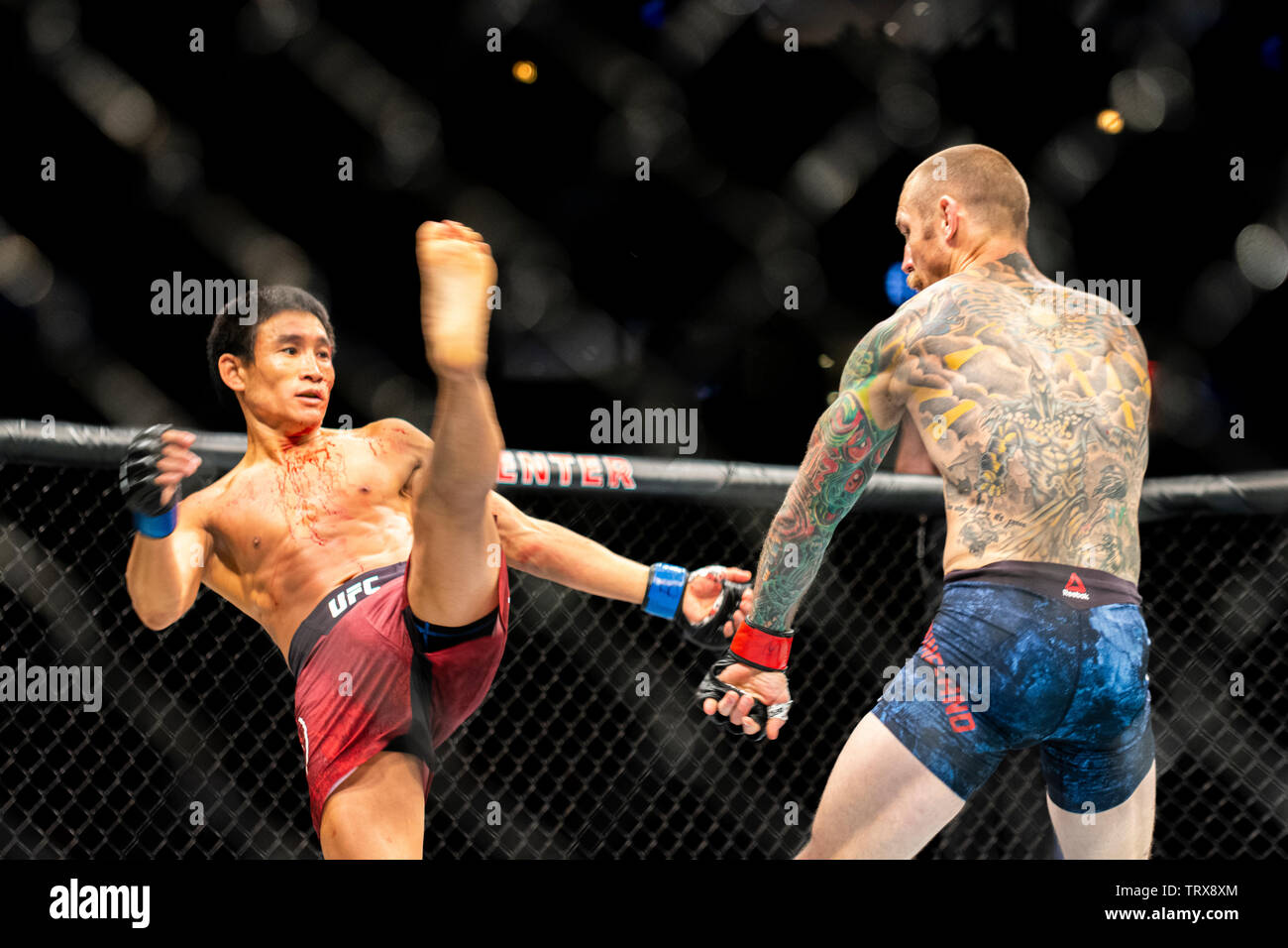 Chicago, IL, Stati Uniti - 8 Giugno 2019: Eddie Wineland lottando contro Grigorii Popov durante UFC 238 alla United Center. Foto Stock