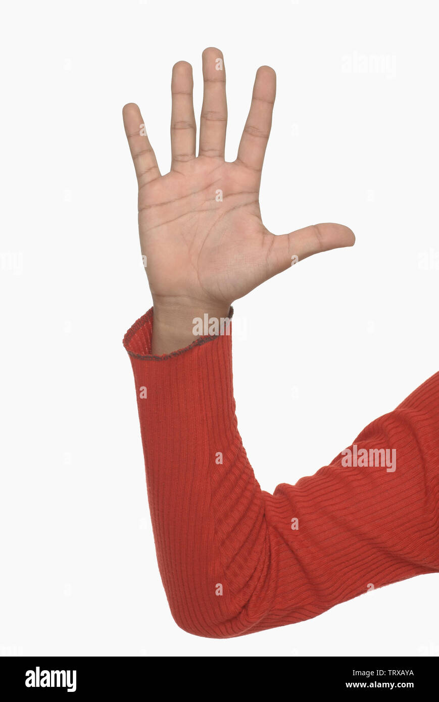 Close-up di una persona mano compiendo il gesto di arresto Foto Stock
